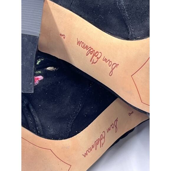 Sam Edelman Black Suede Embroidered Floral Winnie Block Heel Ankle Boots Sz 8 - Picture 14 of 15